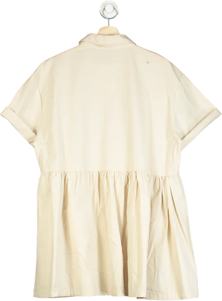 QED London Beige Short Sleeve Button-Up Dress UK S/M