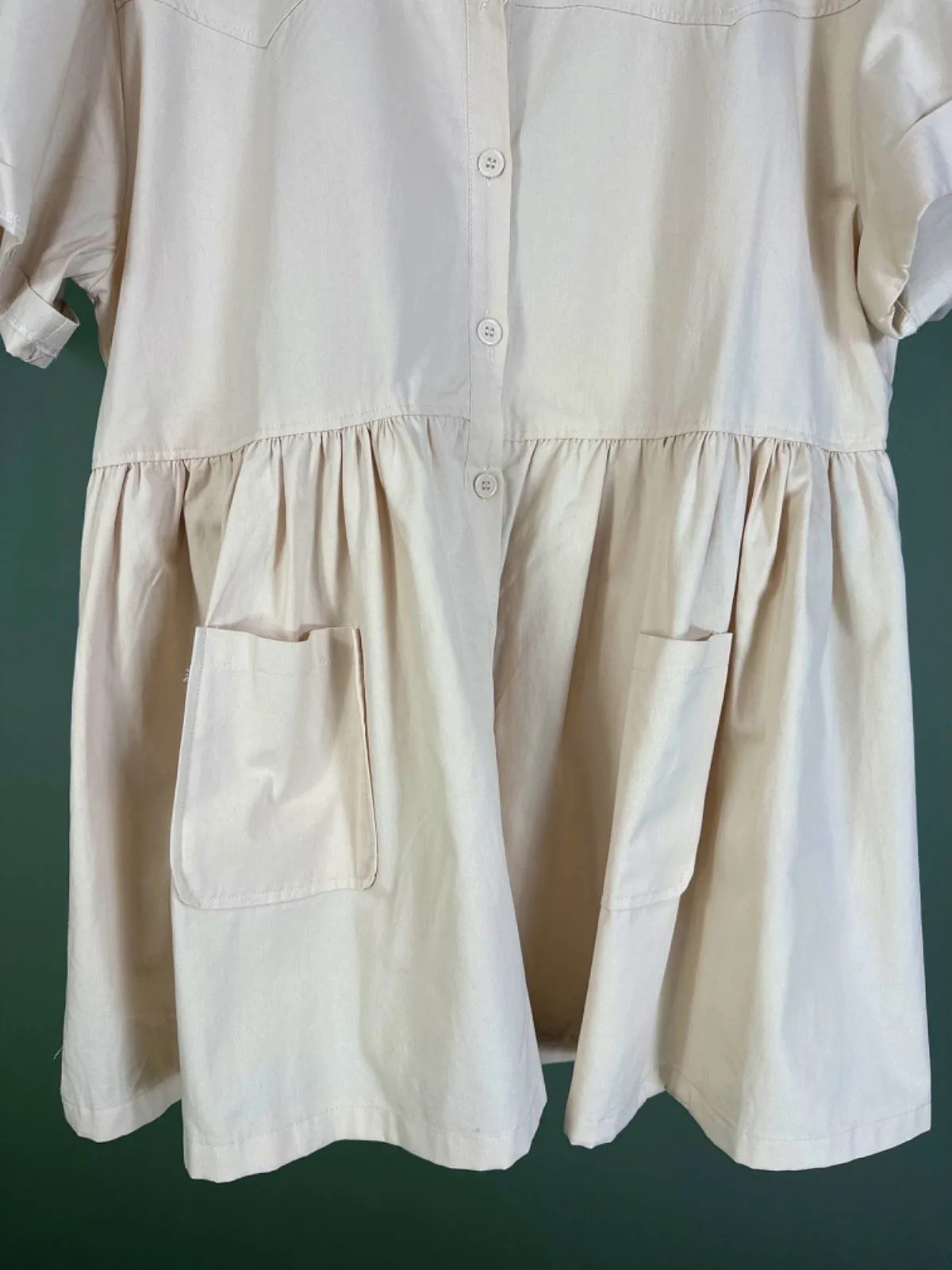 QED London Beige Short Sleeve Button-Up Dress UK S/M