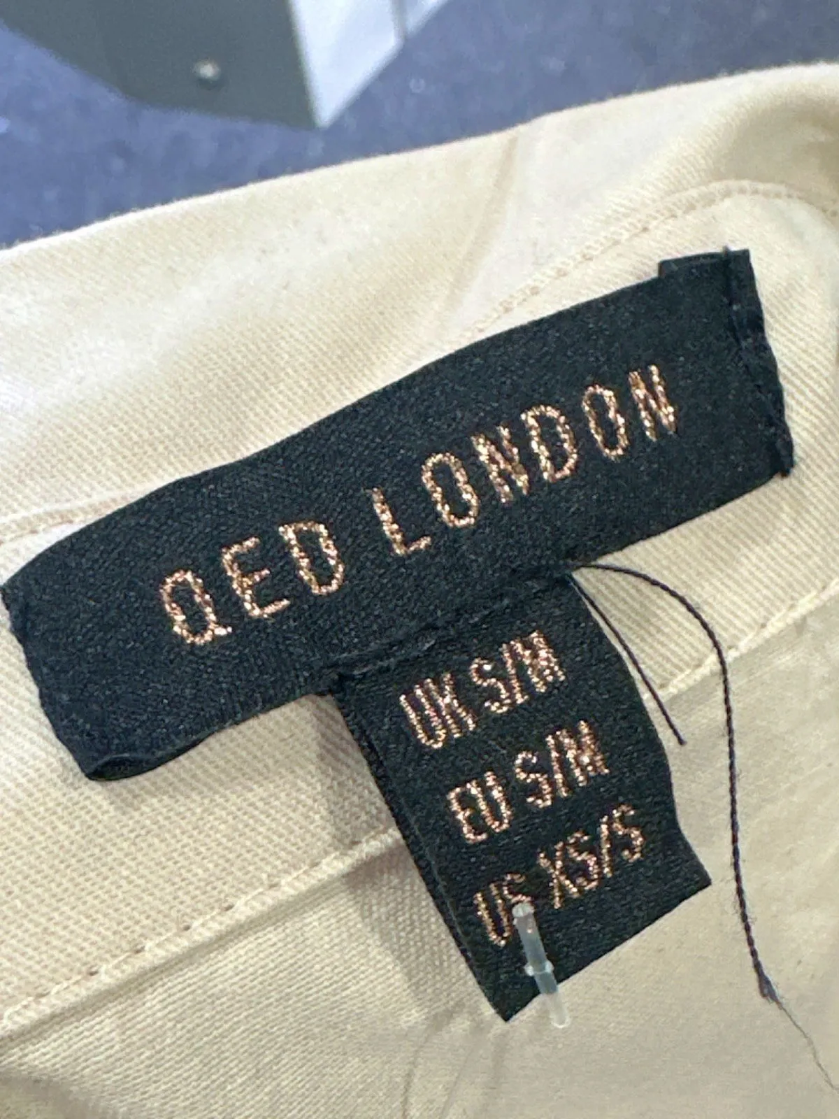 QED London Beige Short Sleeve Button-Up Dress UK S/M