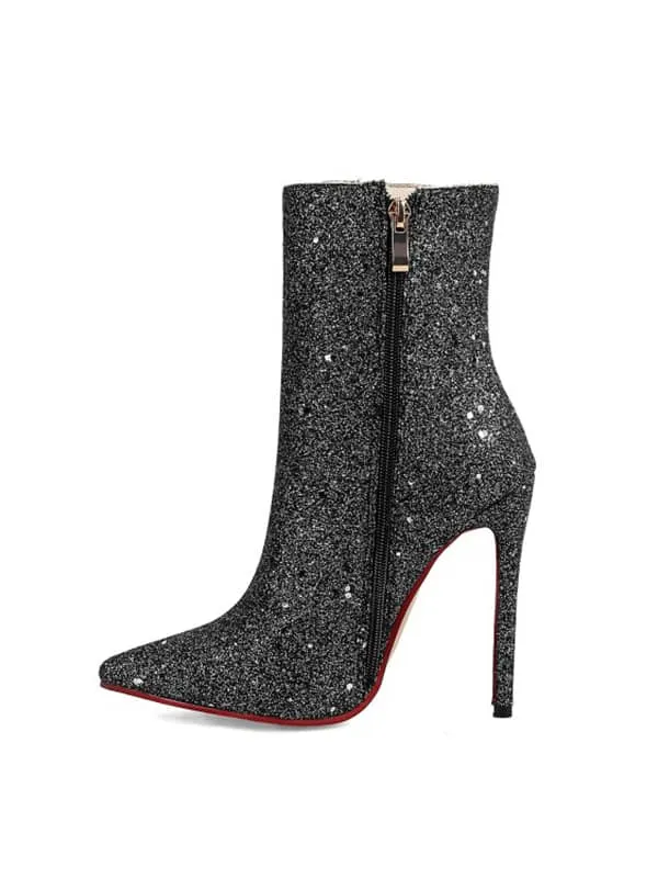 Sequin Fabric Stiletto&Ankle Boots