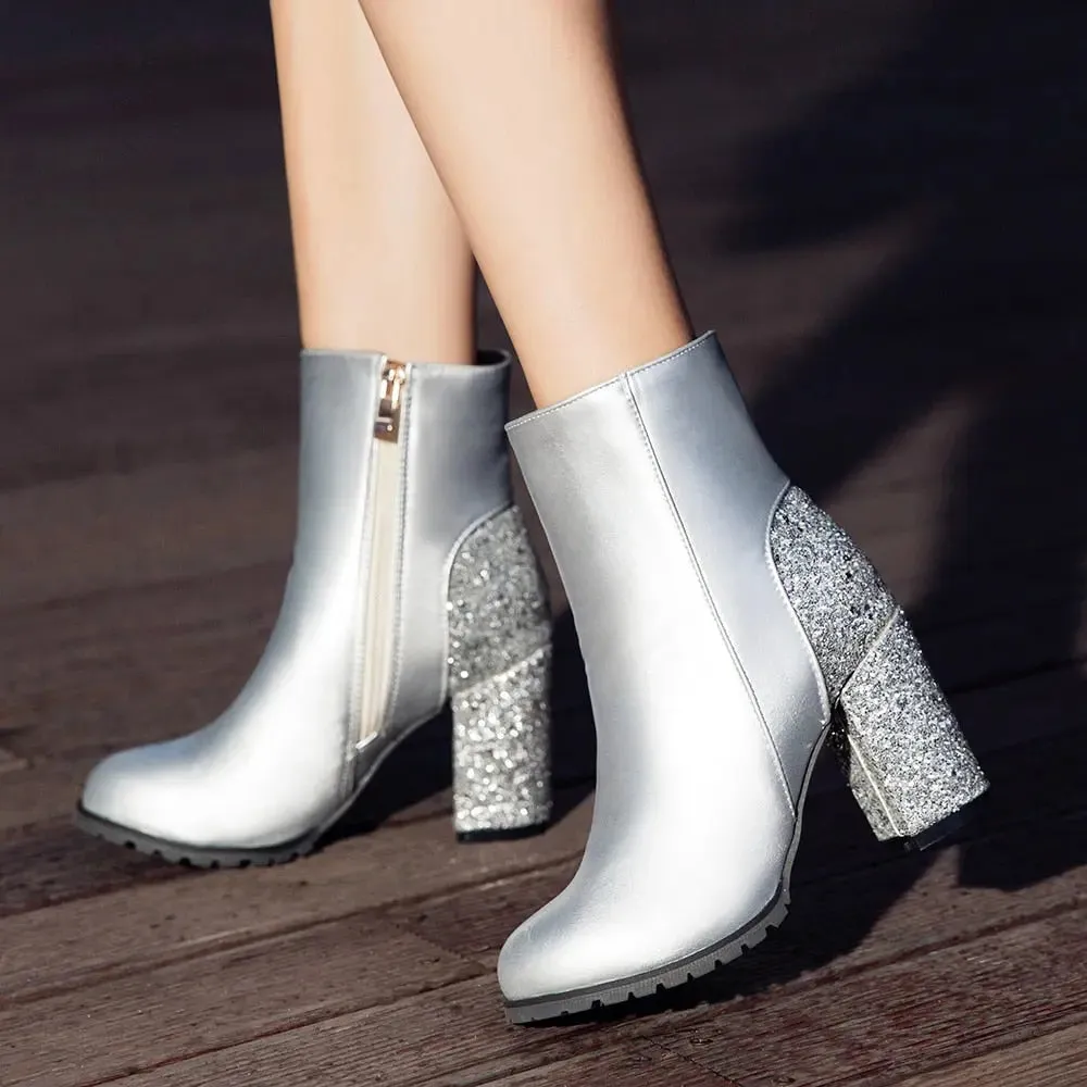 Sequin Platform Boots