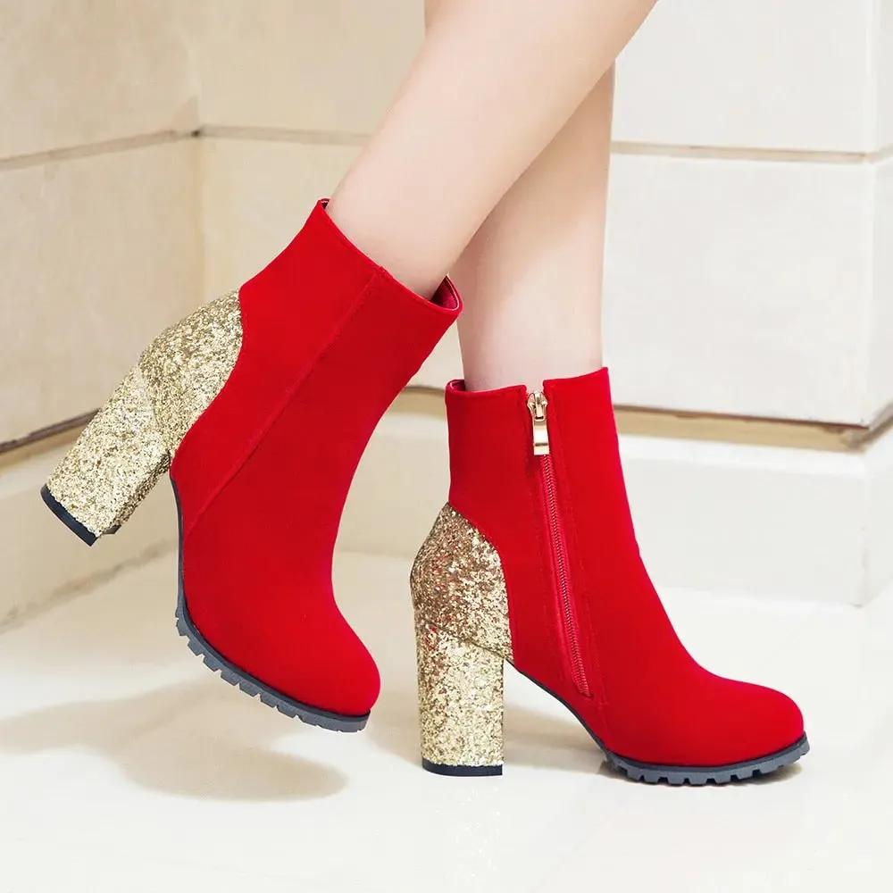 Sequin Platform Boots