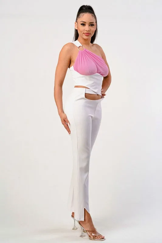 Sophisticate's Pink Accent Halterneck Ensemble
