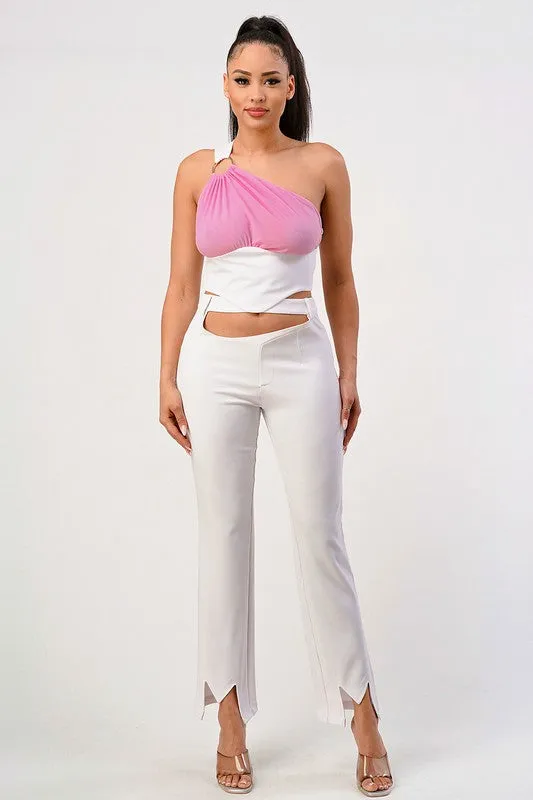 Sophisticate's Pink Accent Halterneck Ensemble