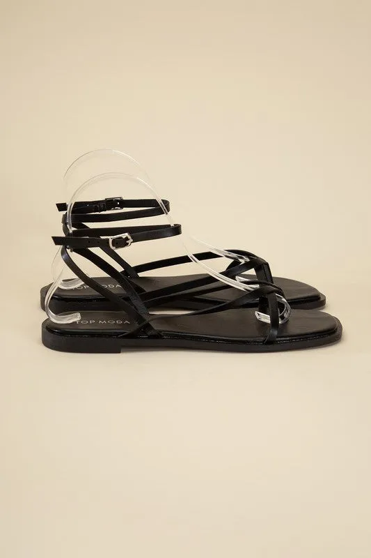Squared Off Open Toe Flat Sandals