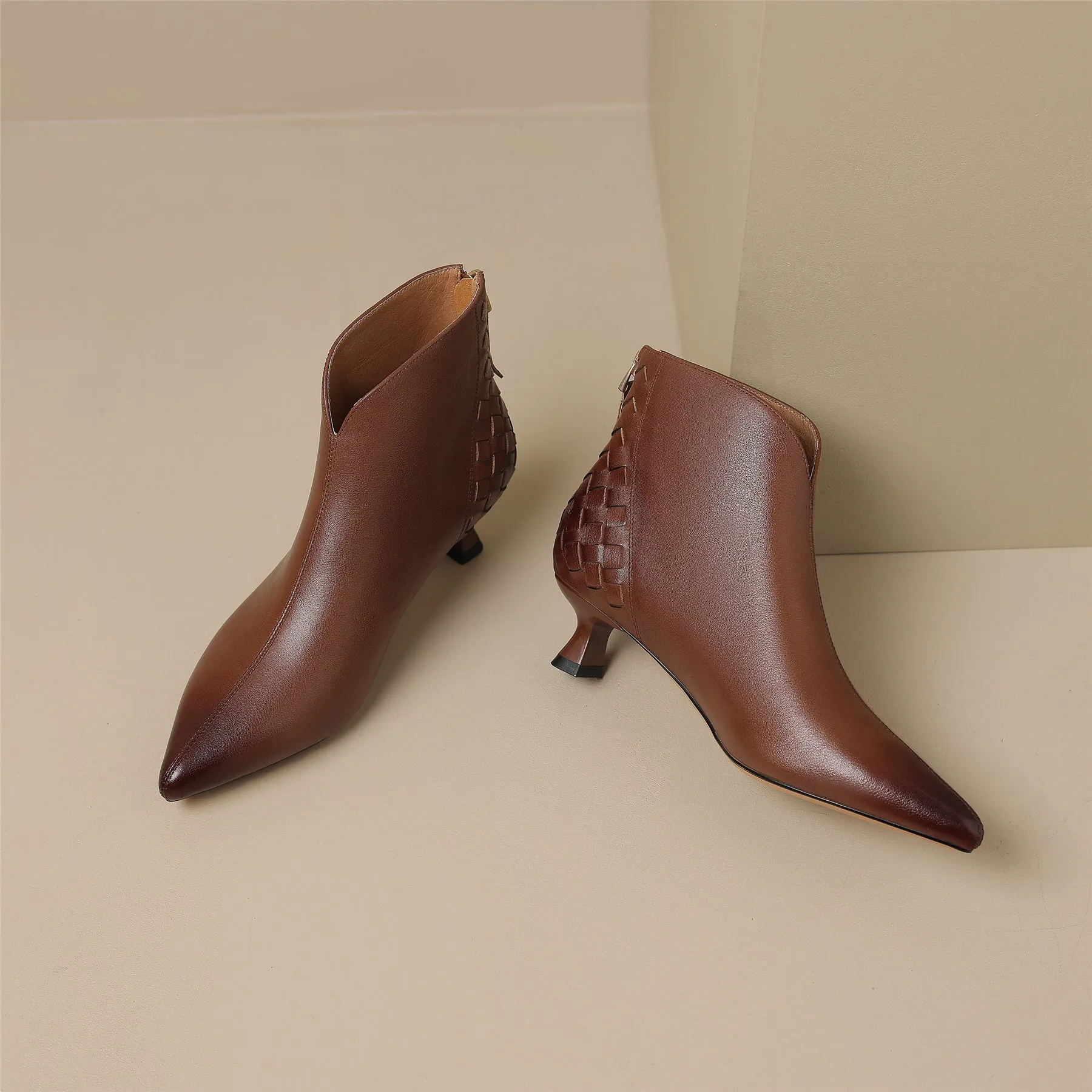 TinaCus Genuine Leather Women's Handmade Back Zip Up Ankle Boots