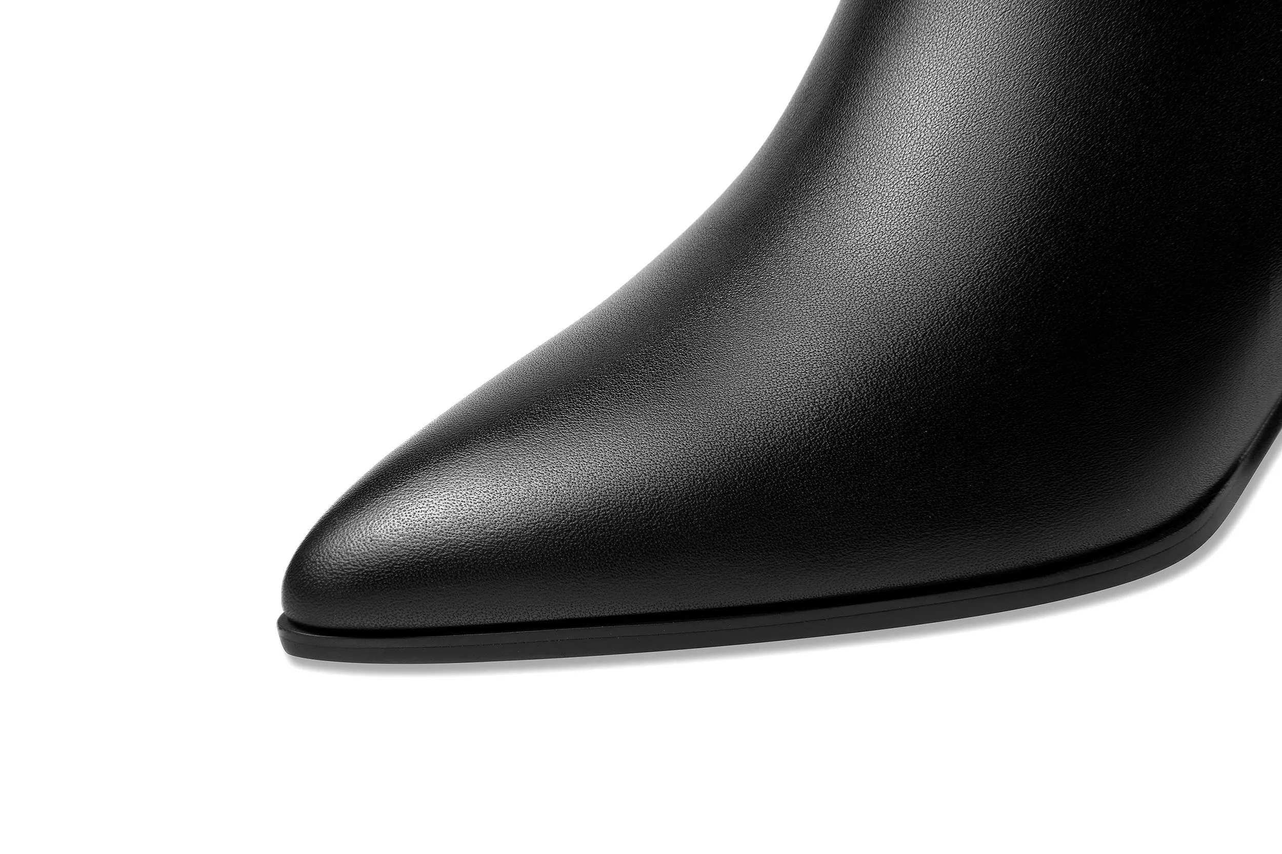 TinaCus Handmade Women's Genuine Leather Floral Decor Pointed Toe Side Zipper Mid Spool Heel Ankle Boots