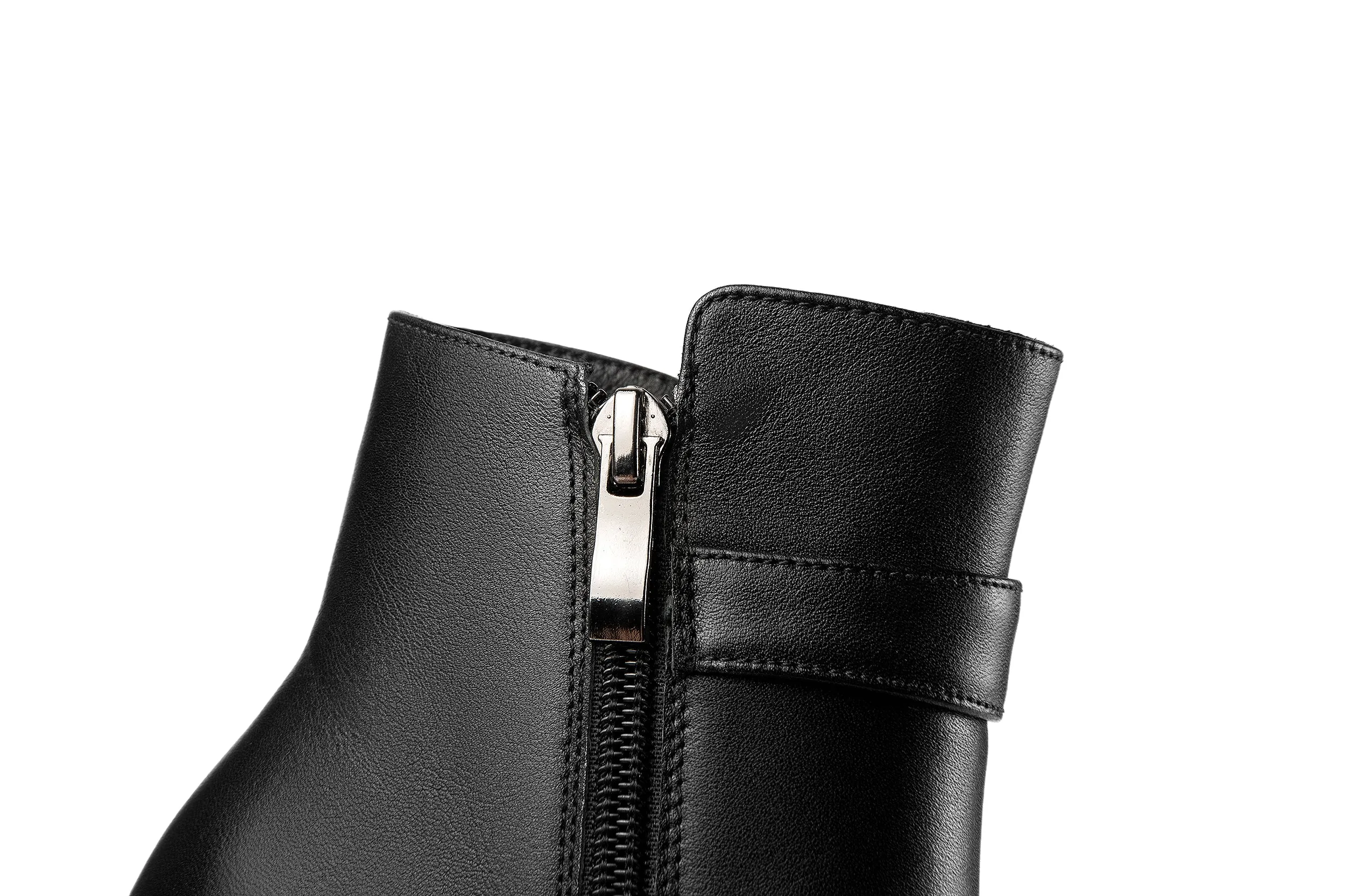 TinaCus Handmade Women's Genuine Leather Floral Decor Pointed Toe Side Zipper Mid Spool Heel Ankle Boots