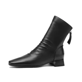 TinaCus Women's Genuine Leather Handmade Block Heel Zip Up Littele Square Toe Ankle Boots