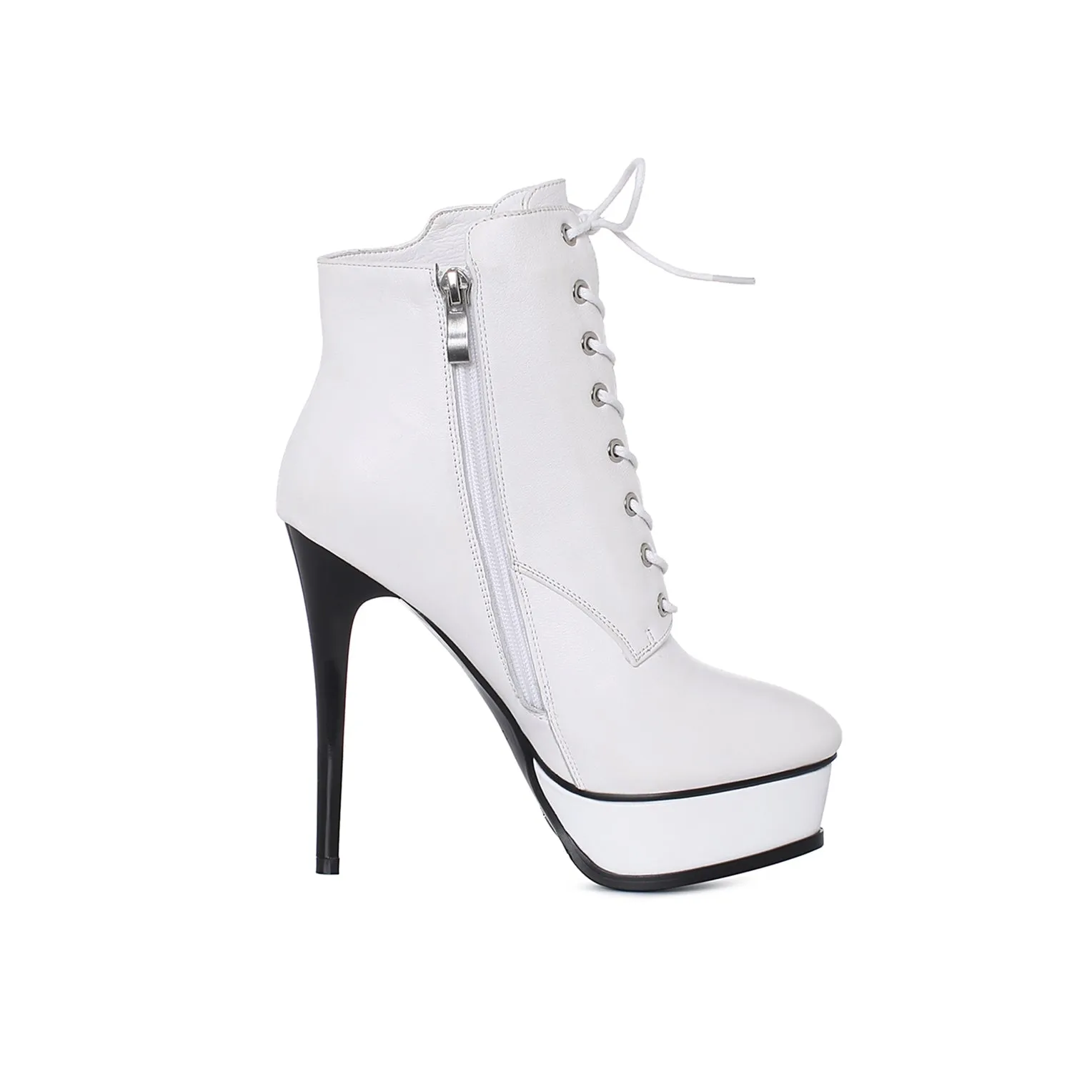 TinaCus Women's Genuine Leather Handmade Stiletto Super High Heel Round Toe Side Zip Up Dressy Booties with Platform