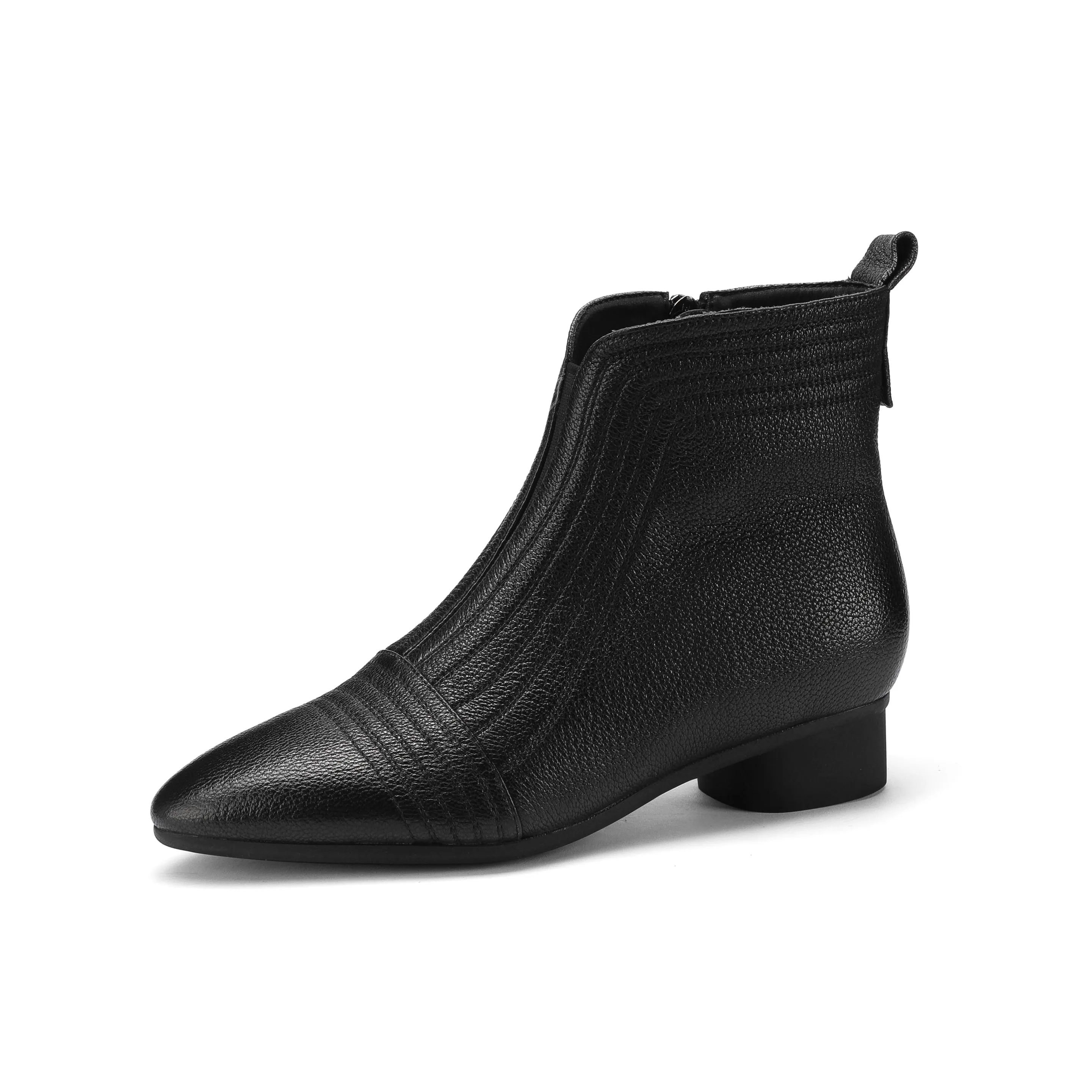 TinaCus Women's Genuine Leather Pointed Toe Block Heel Handmade Side Zipper Ankle Boots