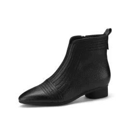 TinaCus Women's Genuine Leather Pointed Toe Block Heel Handmade Side Zipper Ankle Boots