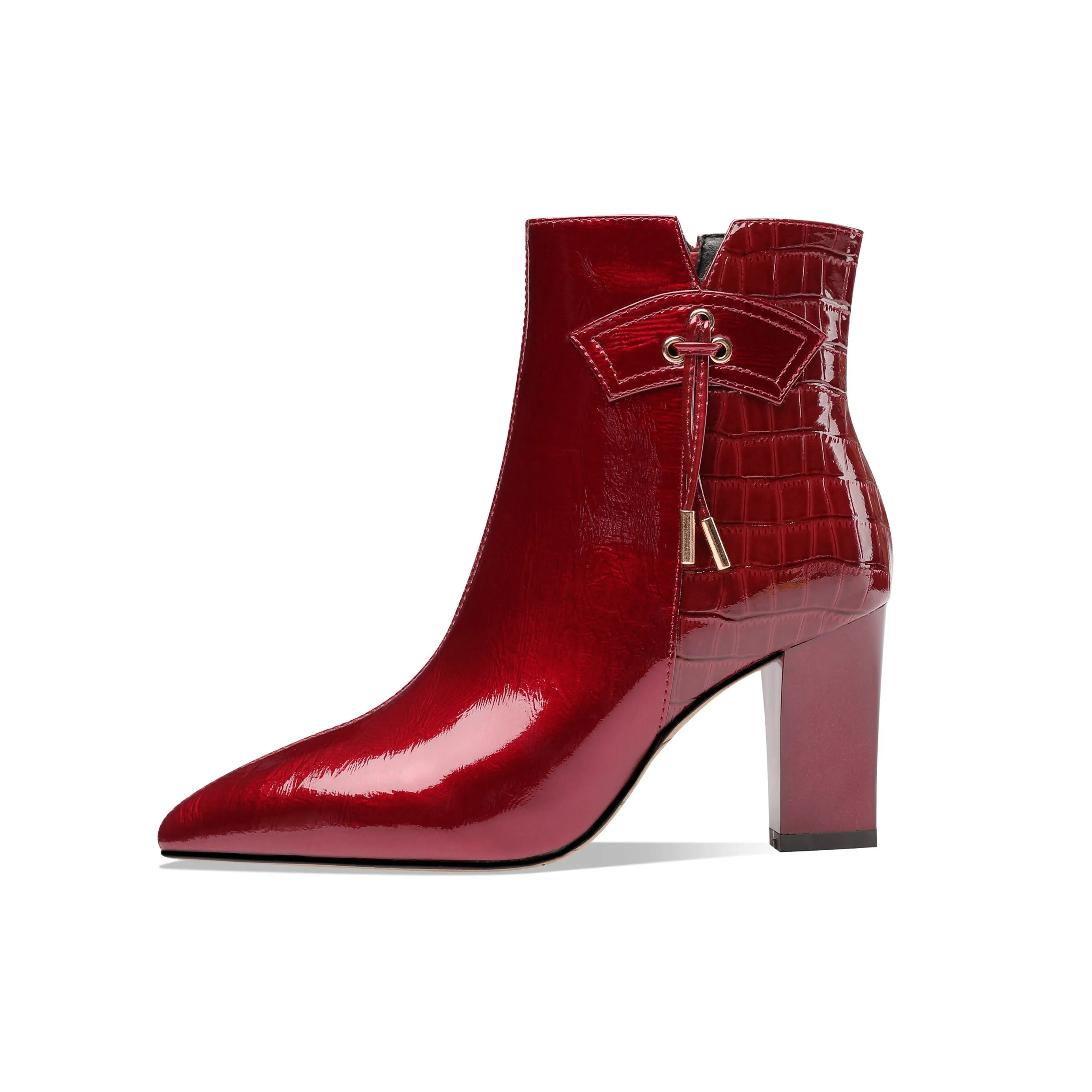 TinaCus Women's Patent Leather Handmade Chunky Heel Pointed Toe Side Zip Up Glossy Ankle Booties