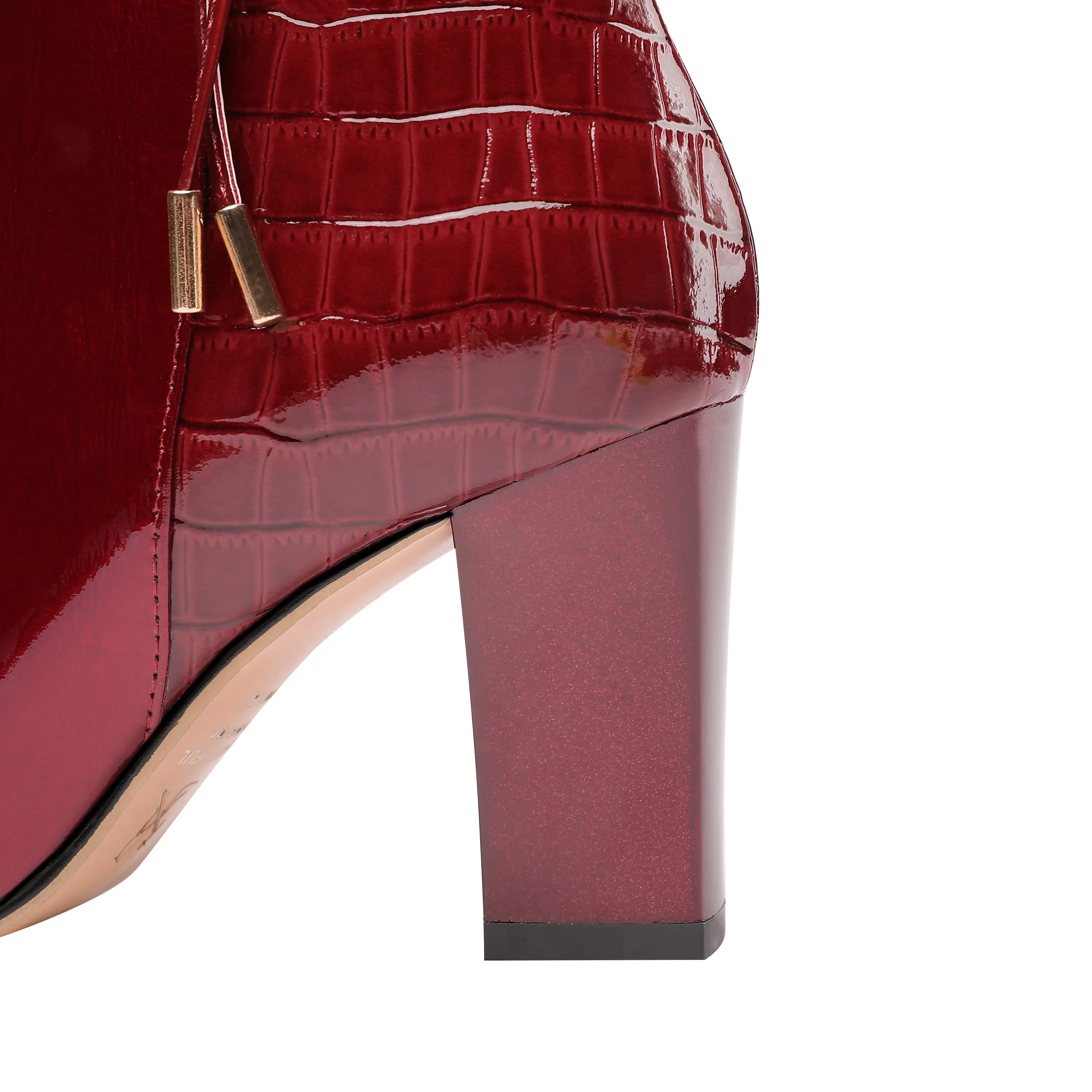 TinaCus Women's Patent Leather Handmade Chunky Heel Pointed Toe Side Zip Up Glossy Ankle Booties