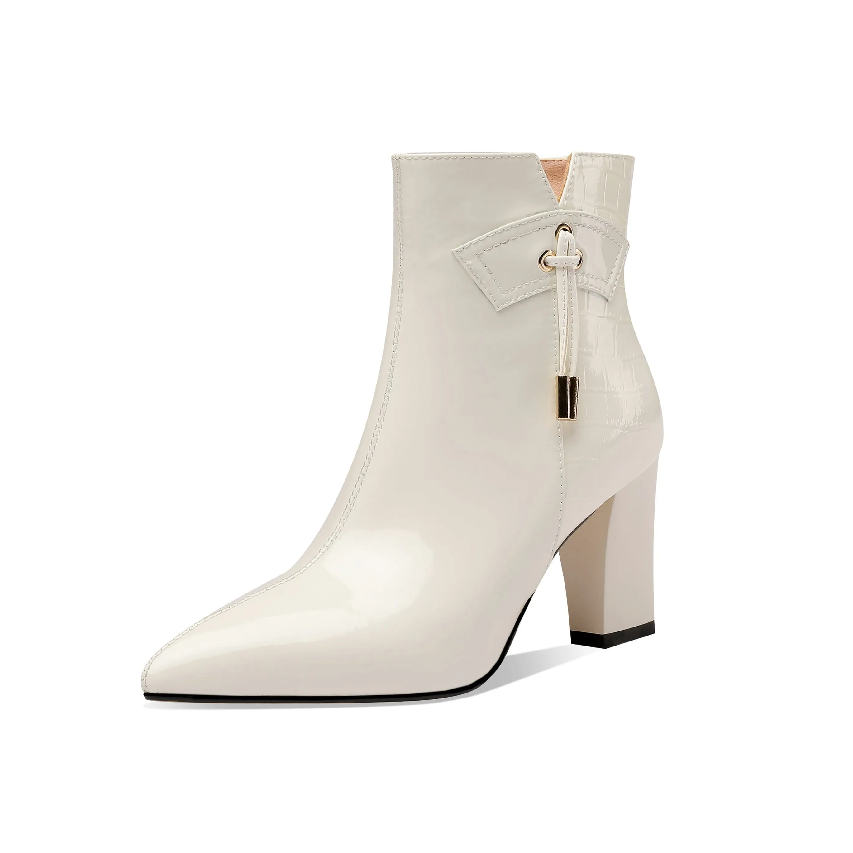 TinaCus Women's Patent Leather Handmade Chunky Heel Pointed Toe Side Zip Up Glossy Ankle Booties