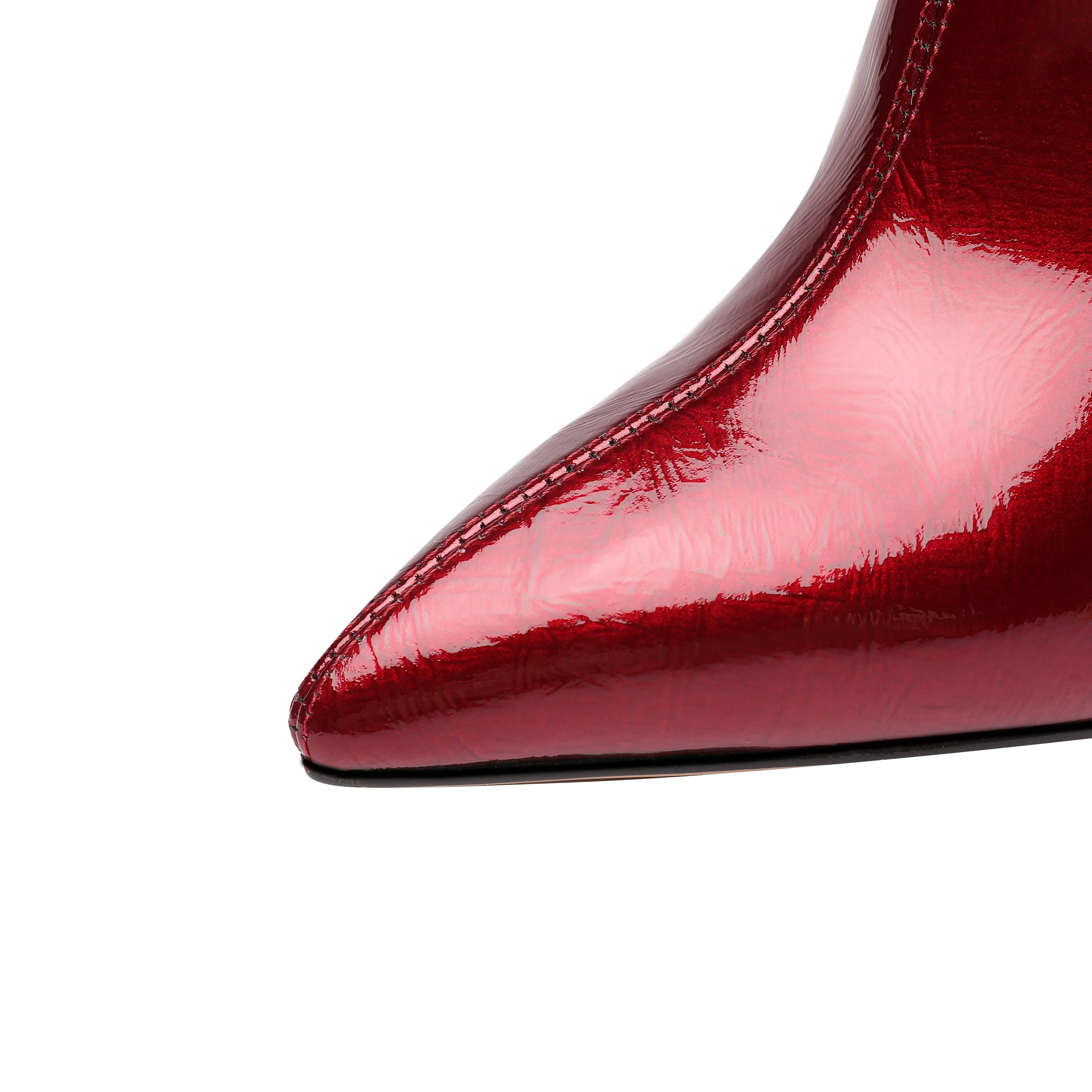 TinaCus Women's Patent Leather Handmade Chunky Heel Pointed Toe Side Zip Up Glossy Ankle Booties