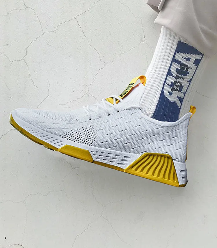 White & Yellow No-slip Sneakers Shoes