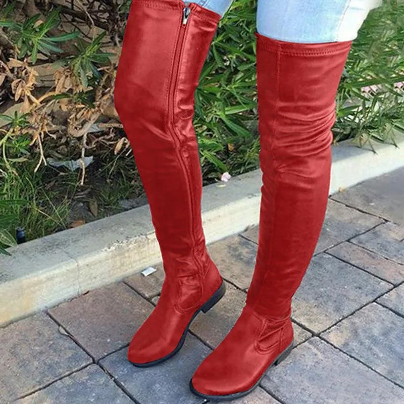 Women square heel side zipper over the knee boots