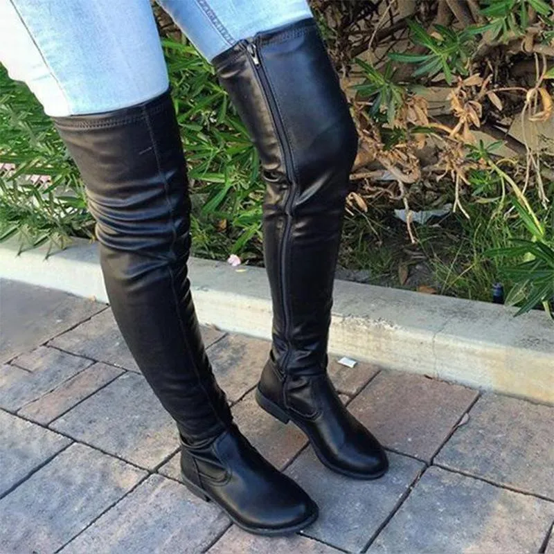 Women square heel side zipper over the knee boots