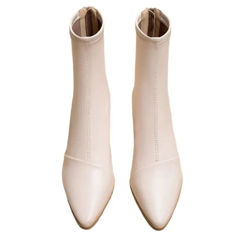 Women's Pointed Toe Ankle Boots – Thick Mid-Heels for Spring, Summer & Autumn Fashion