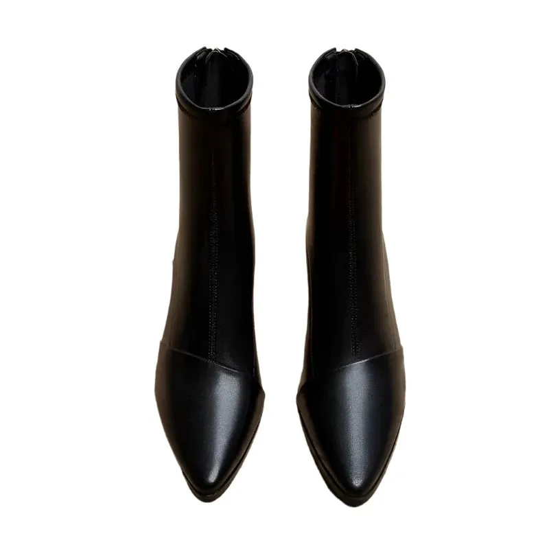 Women's Pointed Toe Ankle Boots – Thick Mid-Heels for Spring, Summer & Autumn Fashion